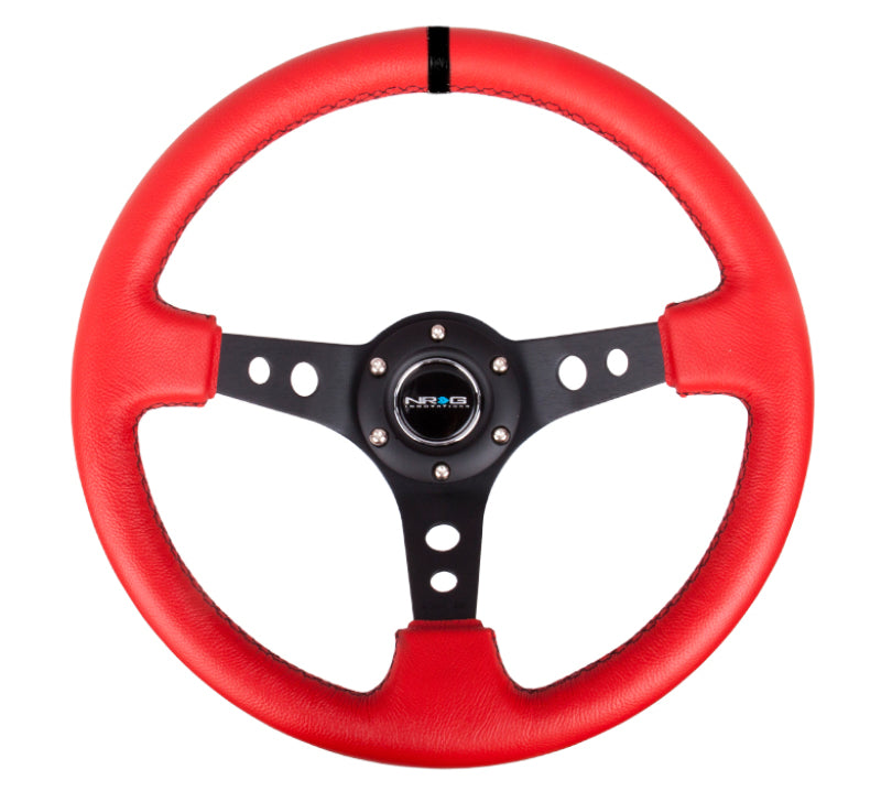 NRG Steering Wheel - 350mm / 3" Deep Dish (Red Leather Grip / Black Spokes)