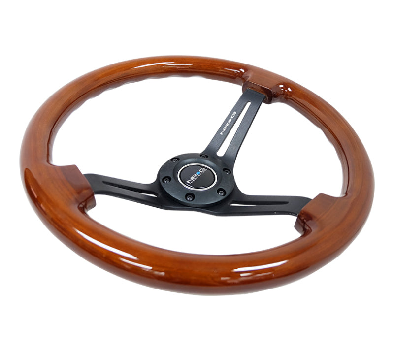 NRG Wood Grain Steering Wheel - 350mm / 3" Deep Dish ( Brown Grip / Matte Black Spokes)