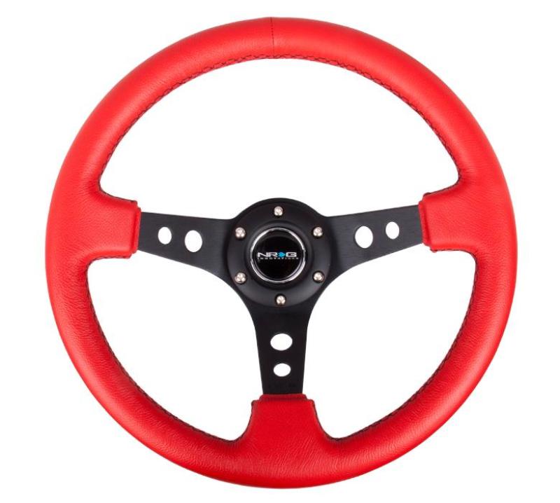 NRG Steering Wheel - 350mm / 3" Deep Dish (Red Leather / Black Stitch / Black Spokes)