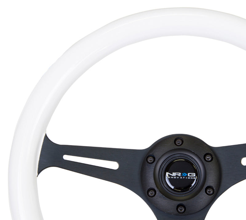 NRG Wood Grain Steering Wheel - 350mm (Glow-N-The-Dark Green Grip / Black Spokes)