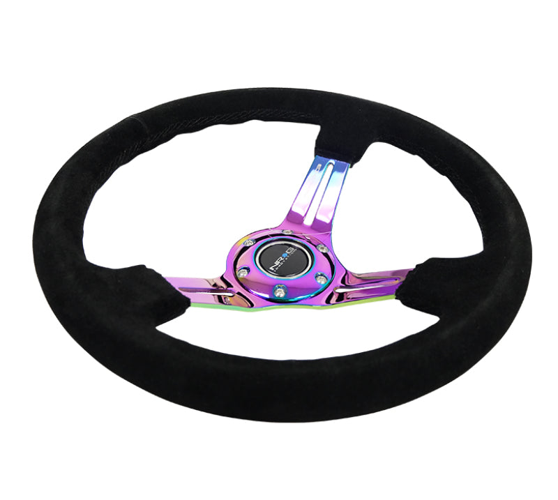 NRG Steering Wheel - 350mm / 3" Deep Dish (Black Suede / Black Stitch / Neochrome Spokes)