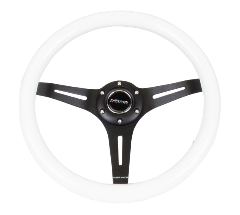 NRG Wood Grain Steering Wheel - 350mm (White Grip / Black Spokes)