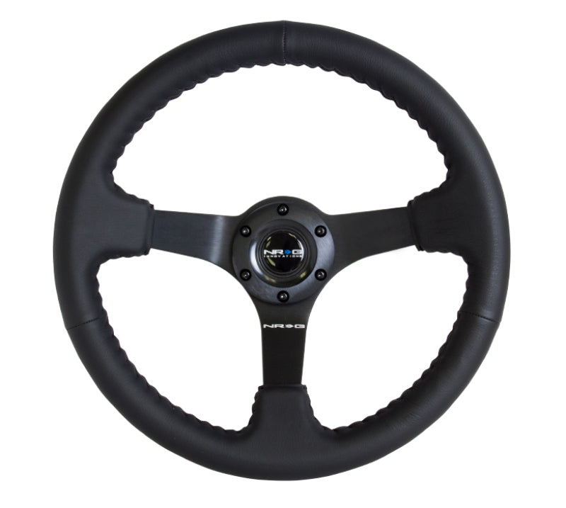 NRG Steering Wheel - 350mm / 3" Deep Dish (Black Leather / Black BBall Stitch)