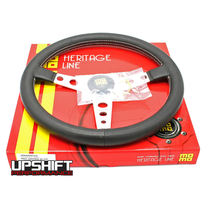 Momo Prototipo Heritage Steering Wheel - 350mm (Silver Spokes / White Stitching)