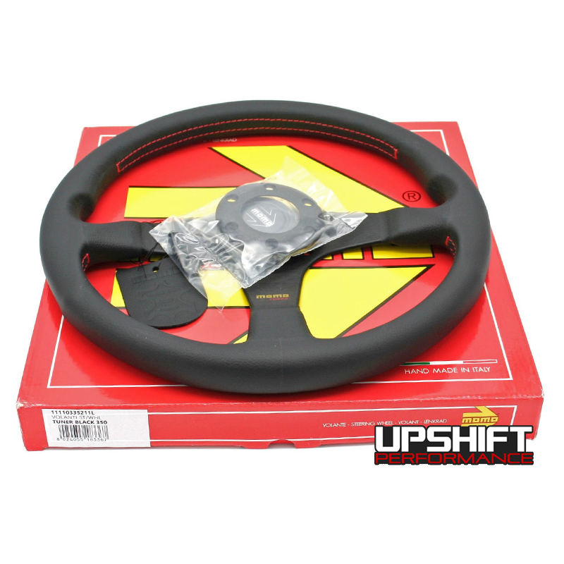 Momo Tuner Steering Wheel - 350mm (Black Spokes / Red Stitching)