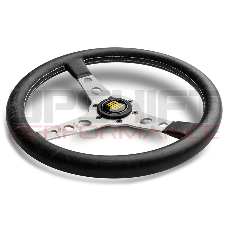 Momo Prototipo Heritage Steering Wheel - 350mm (Silver Spokes / White Stitching)