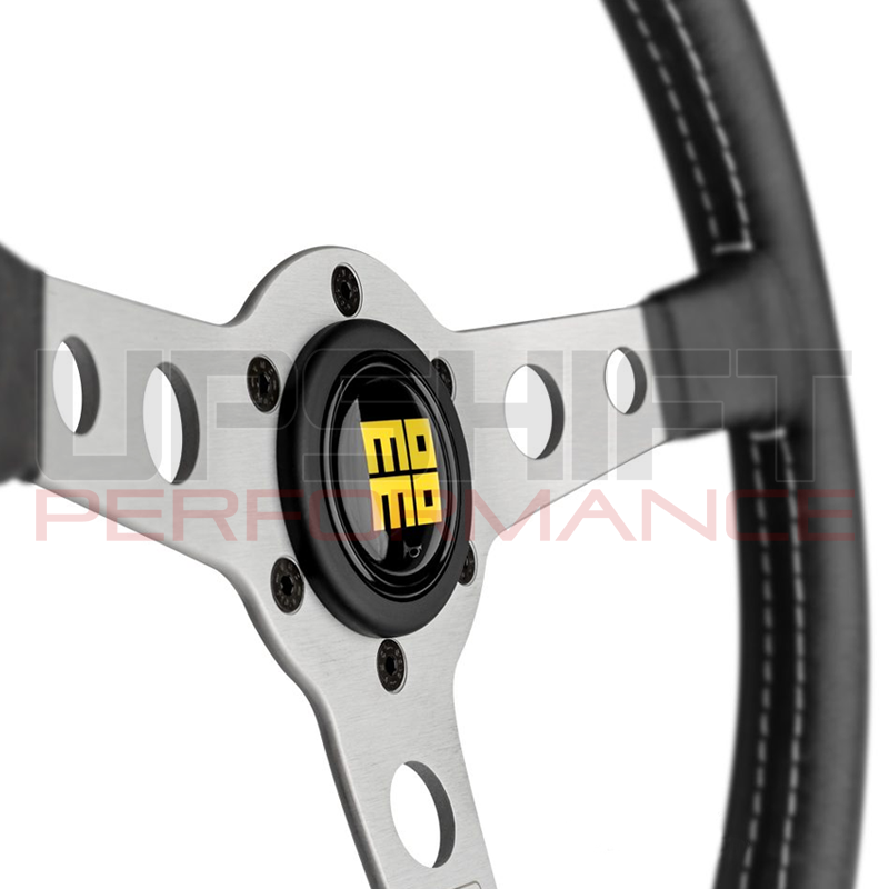Momo Prototipo Heritage Steering Wheel - 350mm (Silver Spokes / White Stitching)
