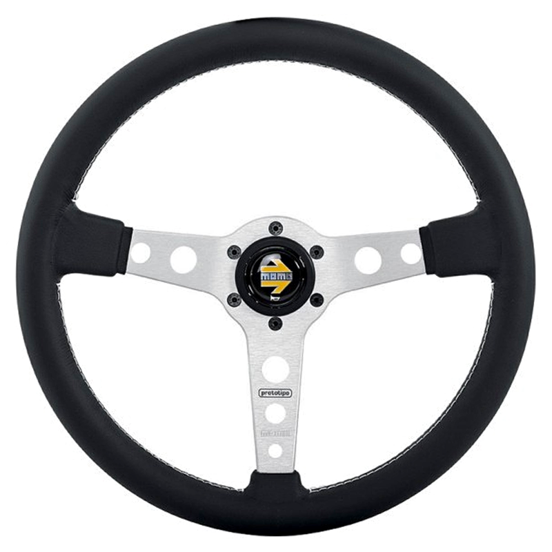 Momo Prototipo Steering Wheel - 350mm (Silver Spokes / White Stitching)