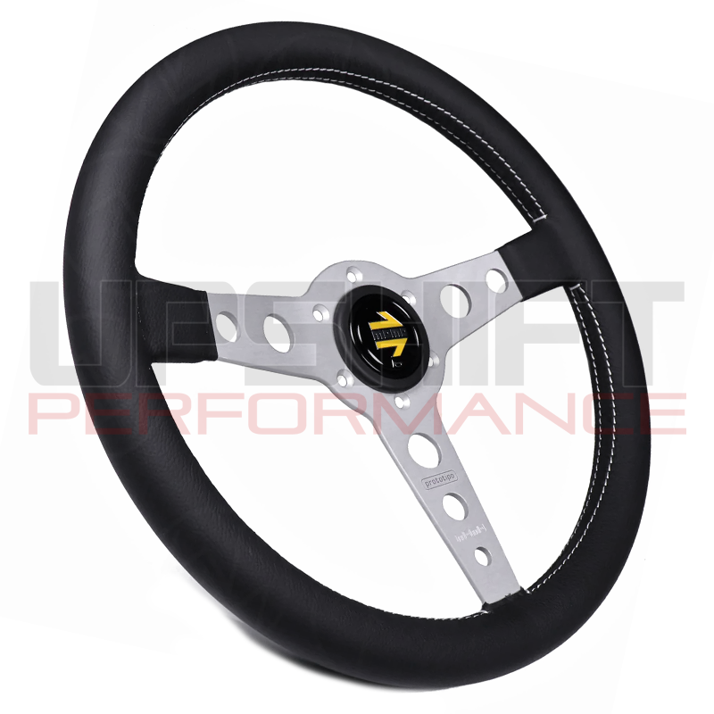 Momo Prototipo Steering Wheel - 350mm (Silver Spokes / White Stitching)