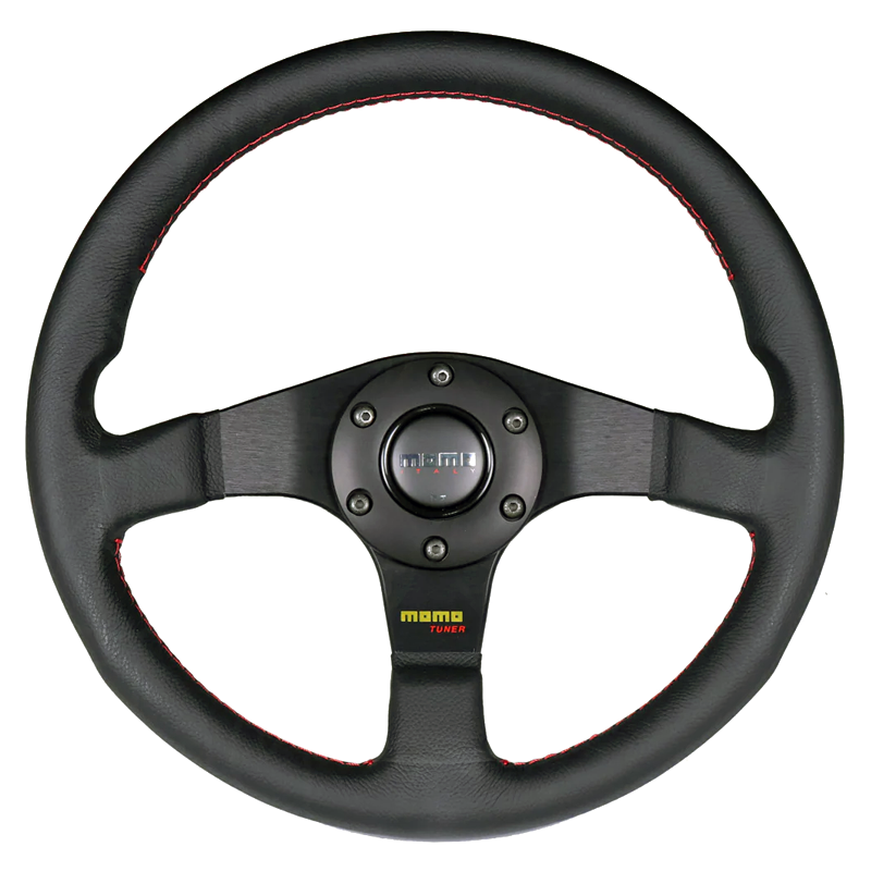Momo Tuner Steering Wheel - 320mm (Black Spokes / Red Stitching)