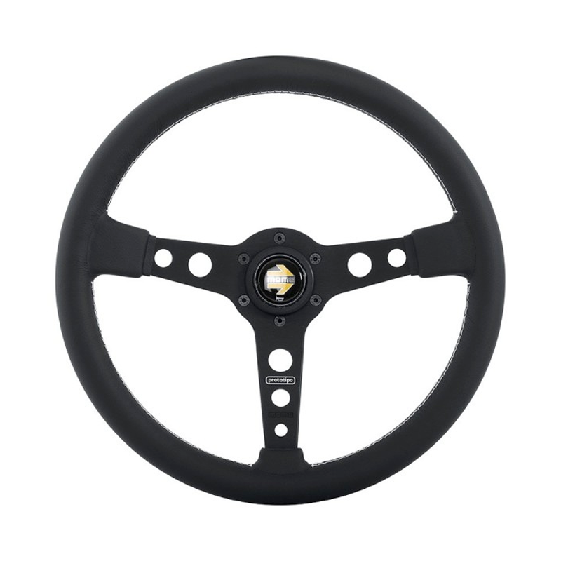 Momo Prototipo Steering Wheel - 370 mm (Black Spokes / White Stitching)