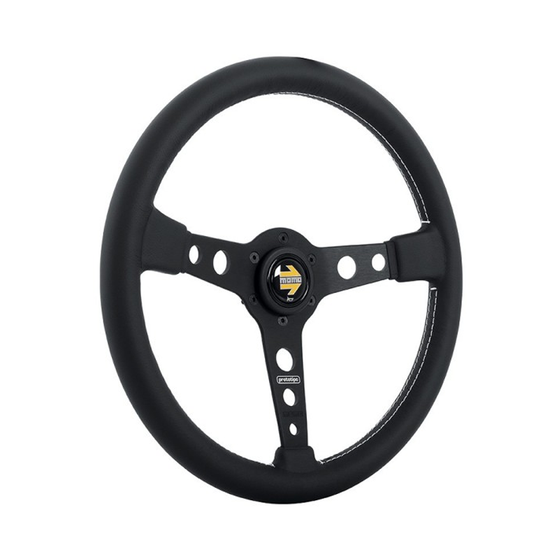 Momo Prototipo Steering Wheel - 370 mm (Black Spokes / White Stitching)
