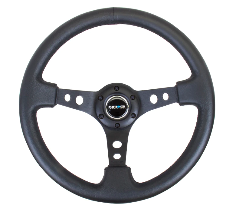 NRG Steering Wheel - 350mm / 3" Deep (Black Leather Grip / Black Spokes)