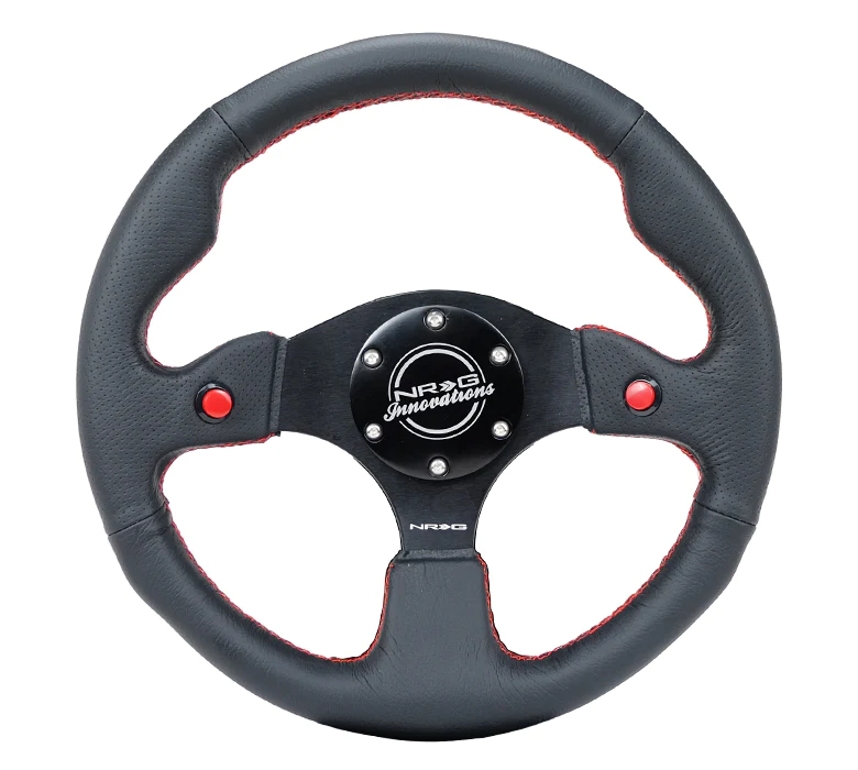 NRG Steering Wheel - 320mm (Black Leather Grip / Dual Buttons)