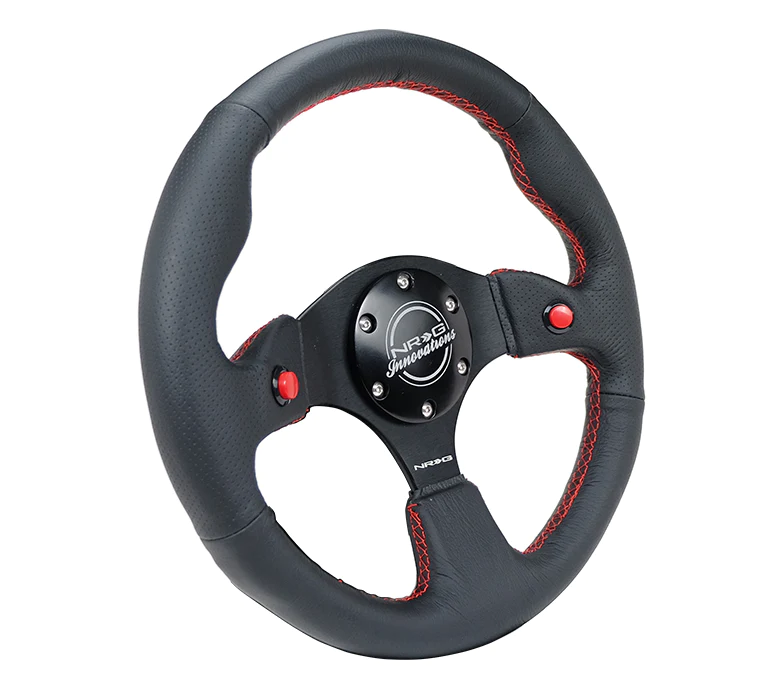 NRG Steering Wheel - 320mm (Black Leather Grip / Dual Buttons)