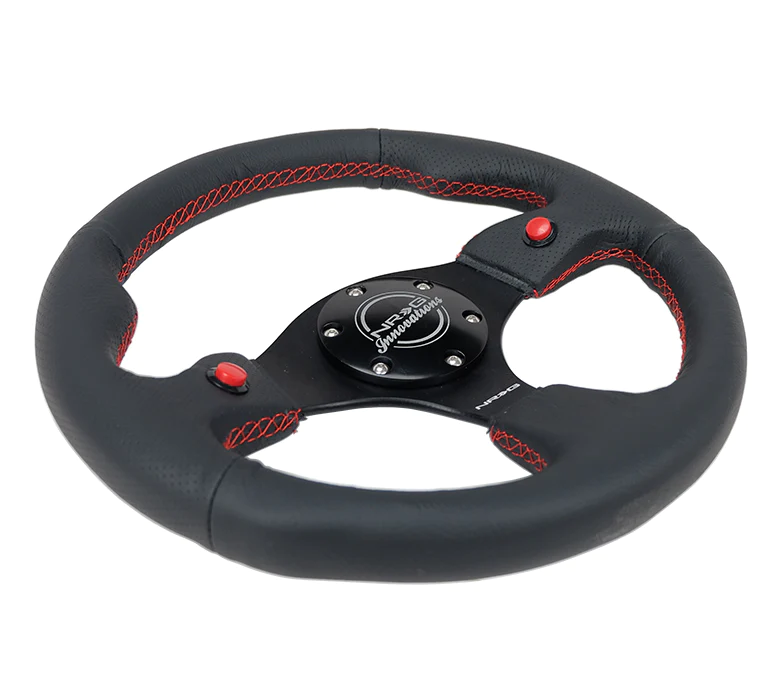 NRG Steering Wheel - 320mm (Black Leather Grip / Dual Buttons)