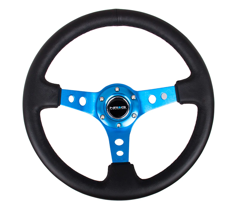 NRG Steering Wheel - 350mm / 3" Deep (Black Leather Grip / Blue Spokes)
