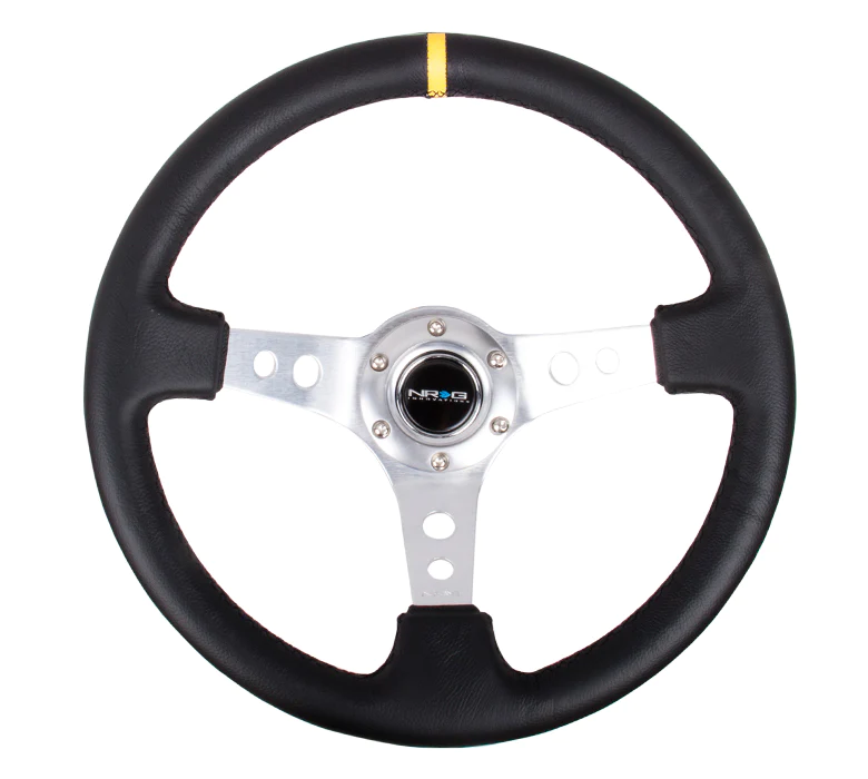 NRG Steering Wheel - 350mm / 3" Deep Dish (Black Leather Grip / Yellow Center Mark)