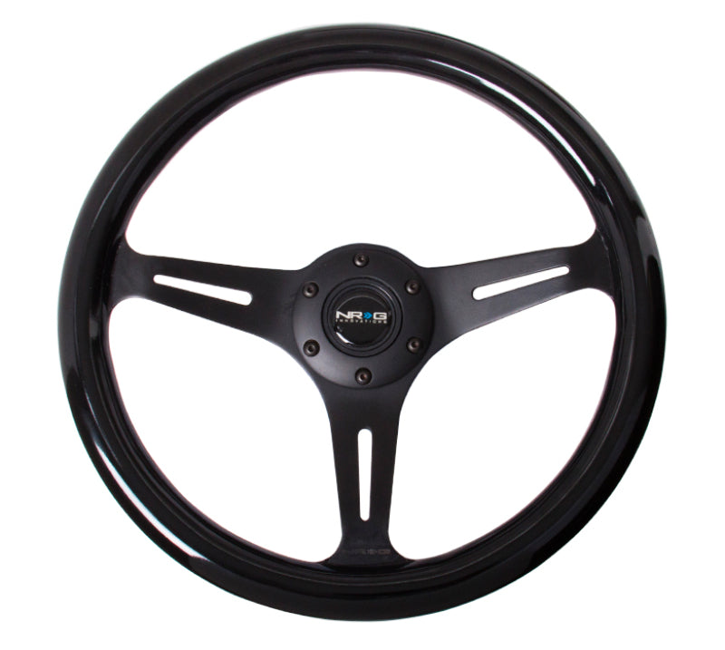 NRG Wood Grain Steering Wheel - 350mm (Black Grip / Black Spokes)