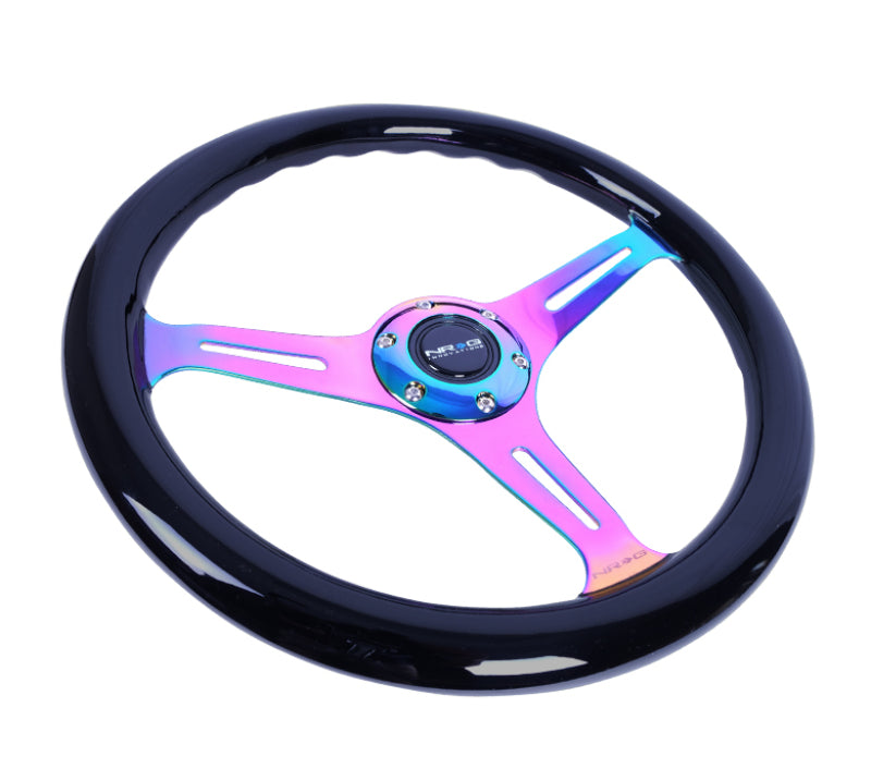 NRG Wood Grain Steering Wheel - 350mm (Black Paint Grip / Neochrome Spokes)