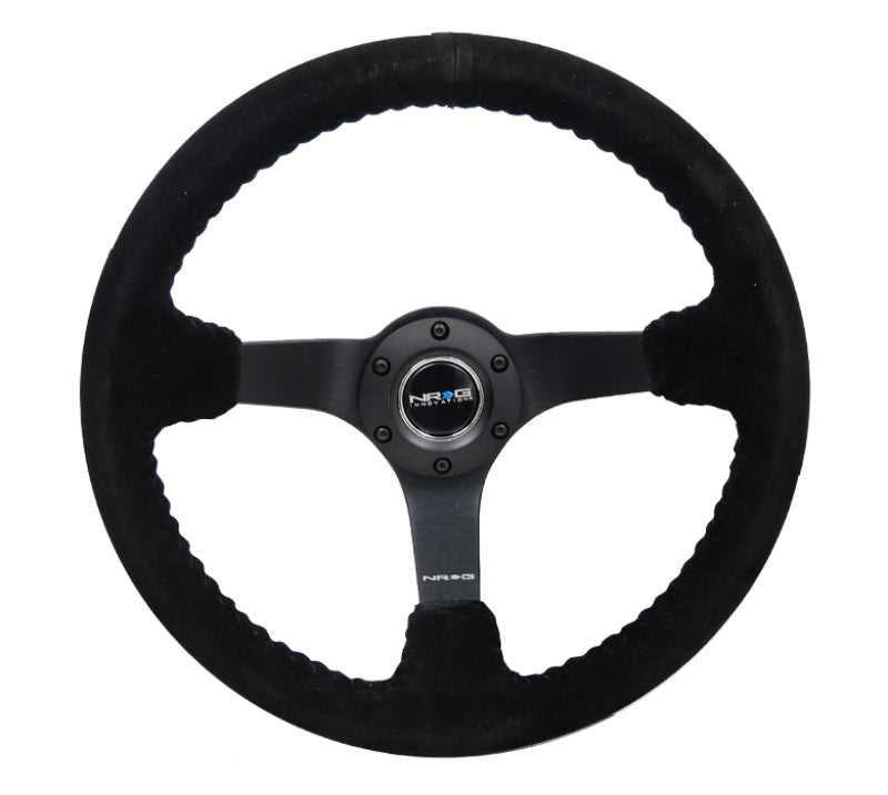 NRG Steering Wheel - 350mm / 3" Deep Dish (Black Suede/Black Bball Stitch/Matte Black Spokes)