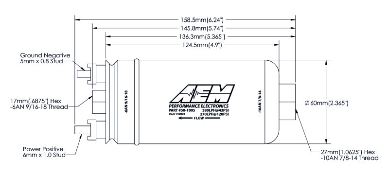 AEM High Pressure Fuel Pump -380LPH (6AN Female Out -10AN Female In)