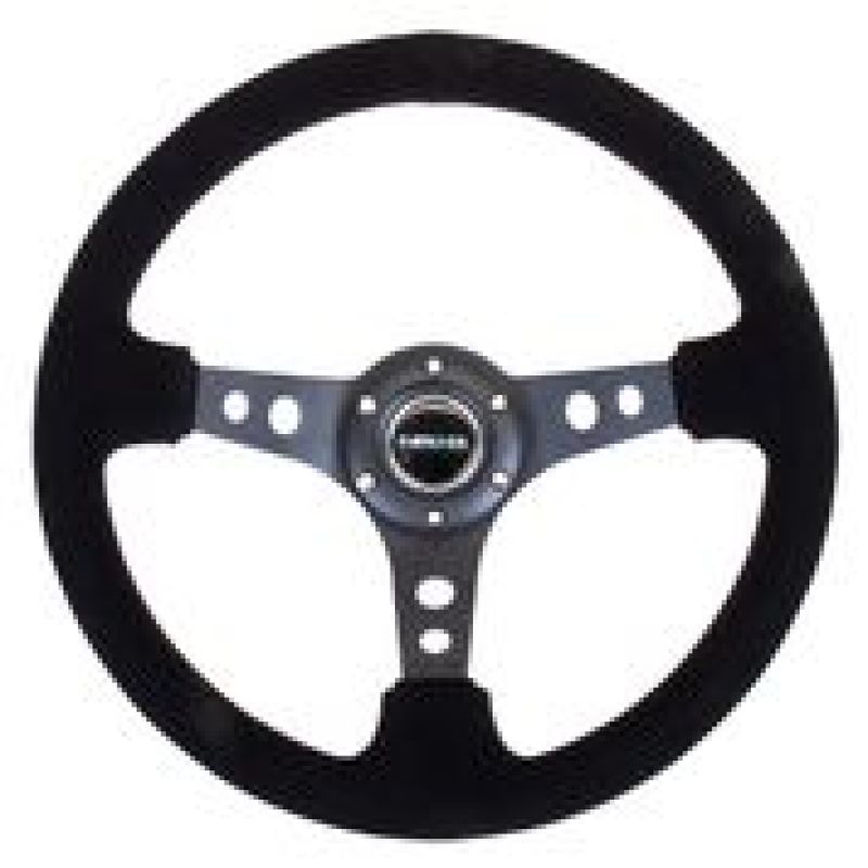 NRG Steering Wheel - 350mm / 3" Deep (Black Suede / Black Stitch / Black Spokes)