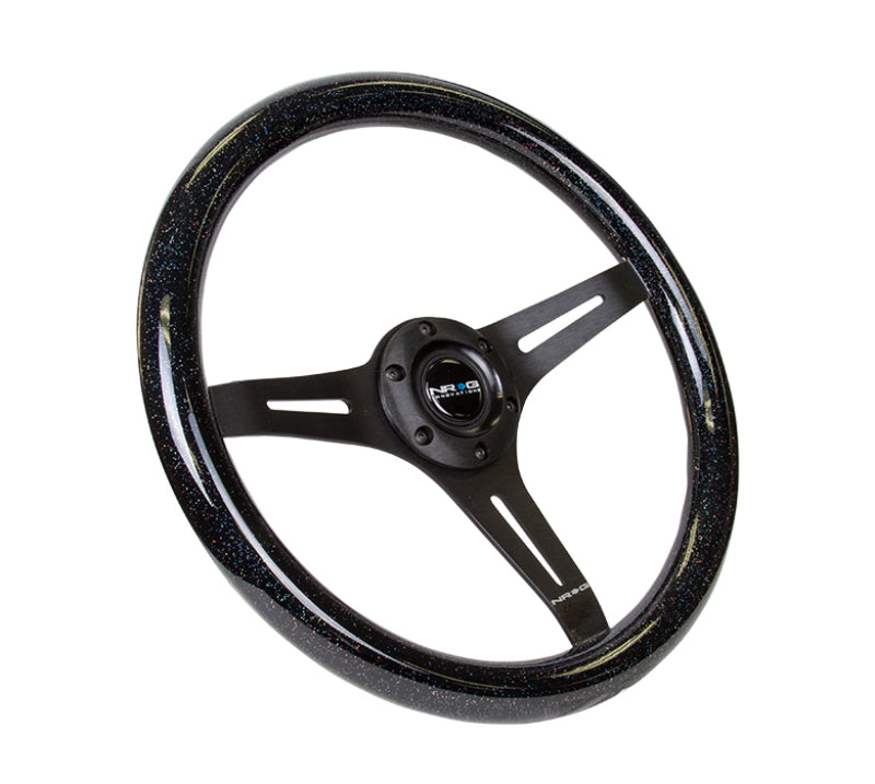 NRG Wood Grain Steering Wheel - 350mm (Black Sparkled Grip / Black Spokes)