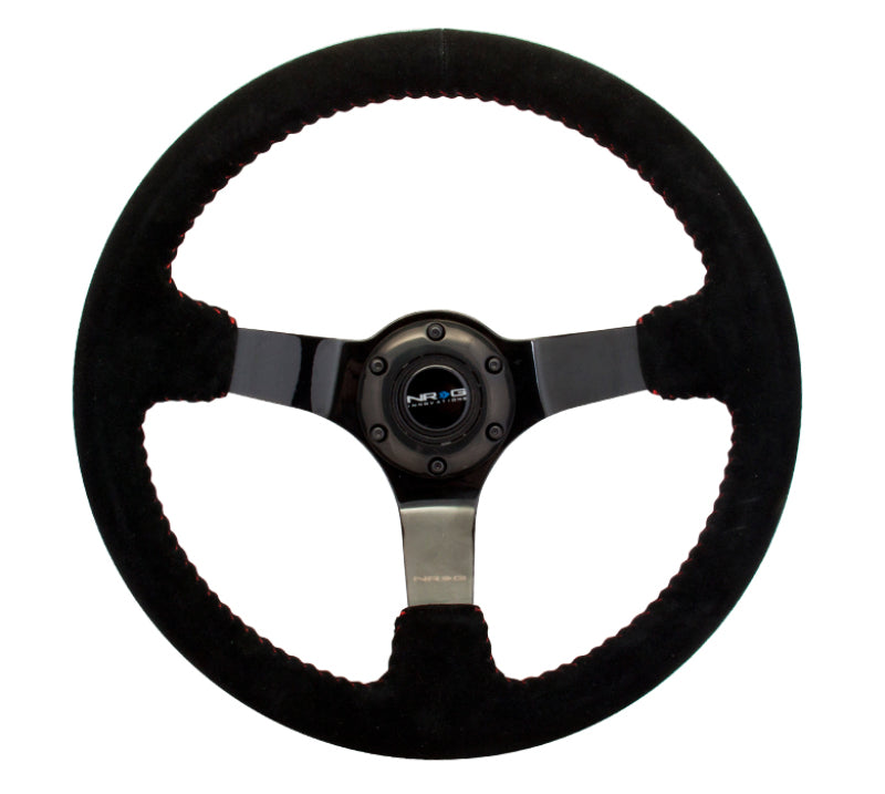 NRG Steering Wheel - 350mm / 3" Deep Dish (Black Suede / Red BBall Stitch / Black Spokes)