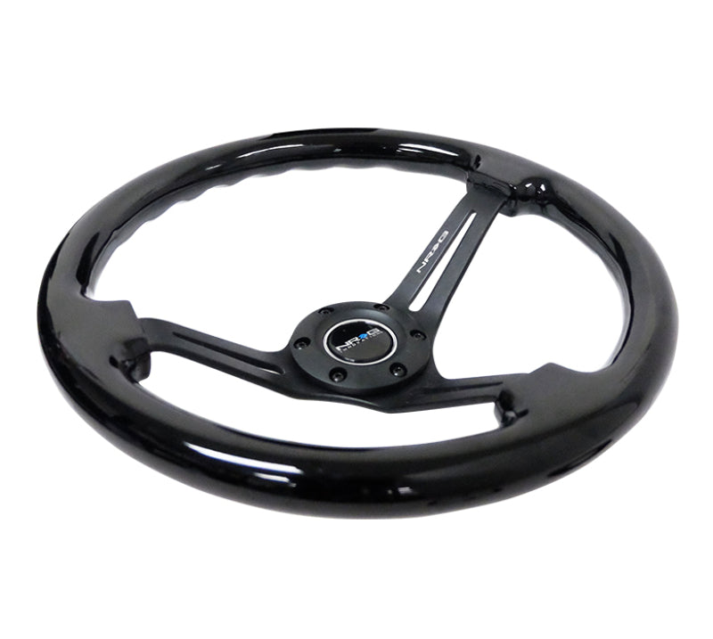 NRG Wood Grain Steering Wheel - 350mm / 3" Deep Dish ( Black Grip / Matte Black Spokes)