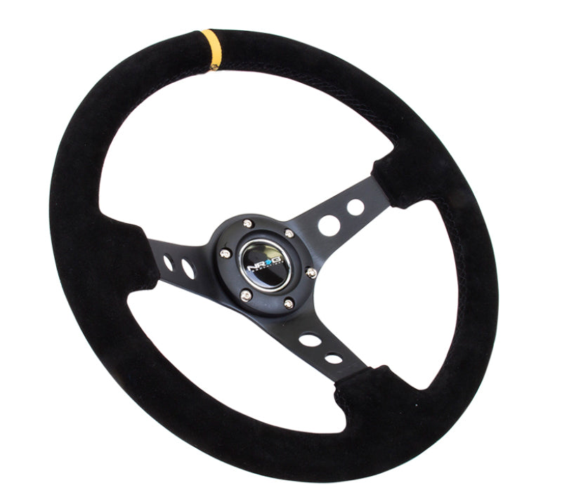 NRG Steering Wheel - 350mm / 3" Deep Dish (Black Suede Grip / Yellow Center Mark)