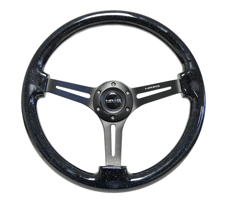 NRG Wood Grain Steering Wheel - 350mm / 3" Deep Dish (Black Multi Flake / Matte Black Spokes)