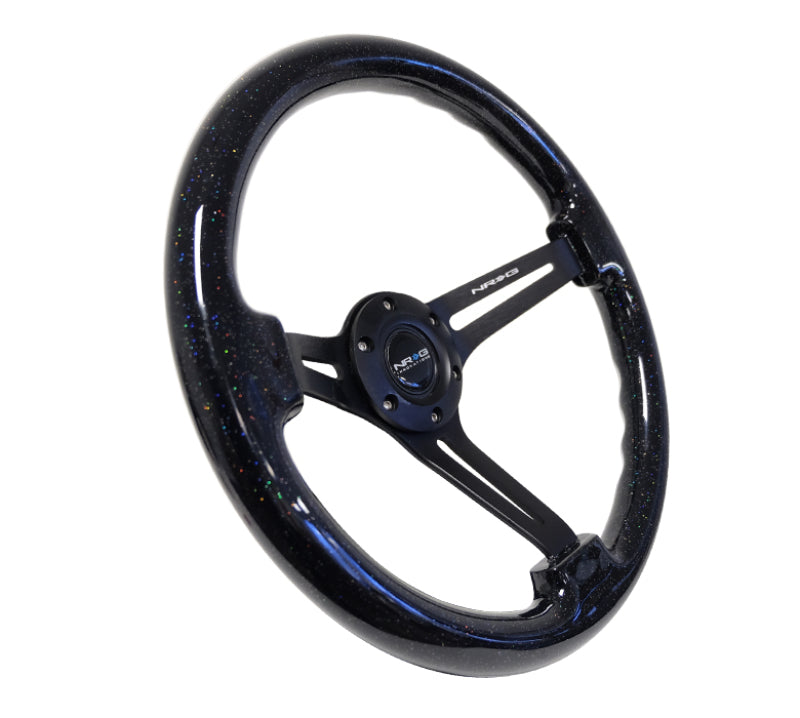 NRG Wood Grain Steering Wheel - 350mm / 3" Deep Dish (Black Multi Flake / Matte Black Spokes)