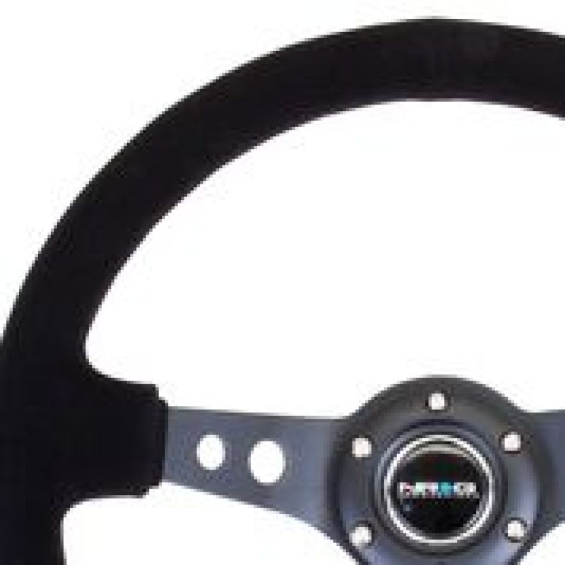 NRG Steering Wheel - 350mm / 3" Deep (Black Suede / Black Stitch / Black Spokes)