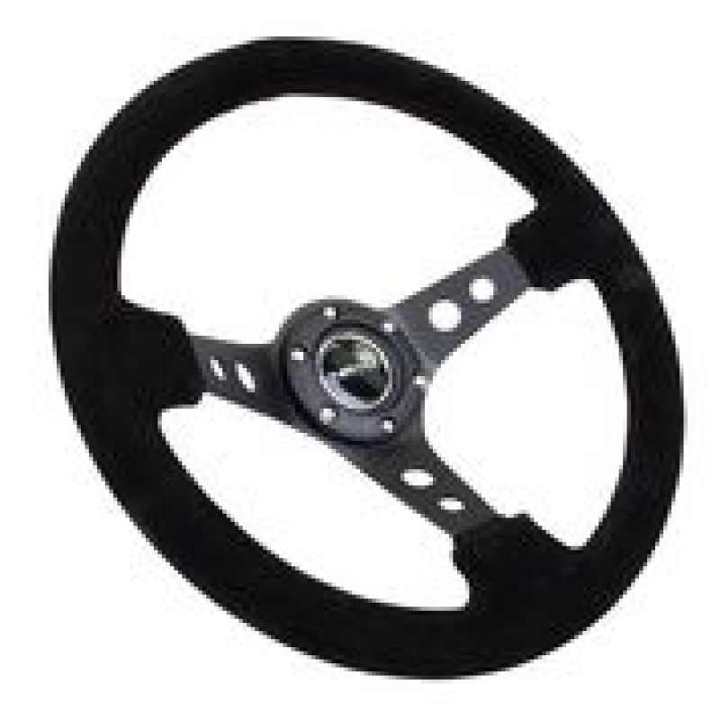 NRG Steering Wheel - 350mm / 3" Deep (Black Suede / Black Stitch / Black Spokes)