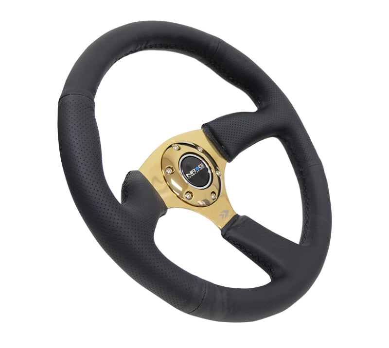 NRG Steering Wheel - 350mm / 2.5" Deep Dish (Leather Race  Grip / Gold Spokes)