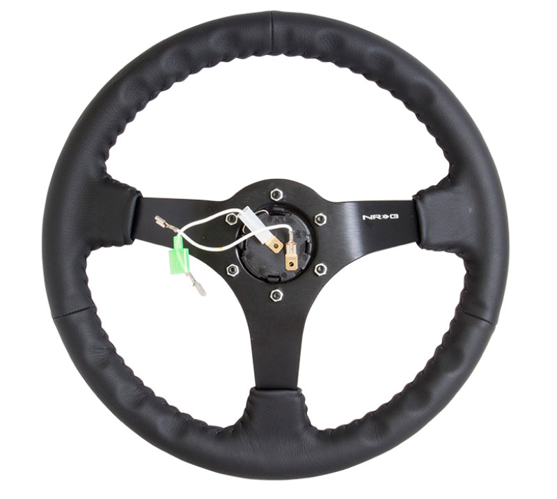 NRG Steering Wheel - 350mm / 3" Deep Dish (Black Leather / Black BBall Stitch)