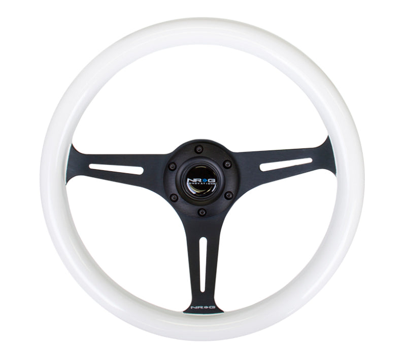 NRG Wood Grain Steering Wheel - 350mm (Glow-N-The-Dark Green Grip / Black Spokes)