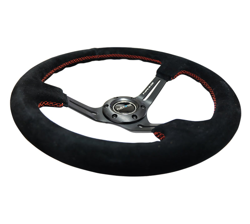 NRG Steering Wheel - 350mm / 3" Deep Dish (Black Suede / Red Stitching)