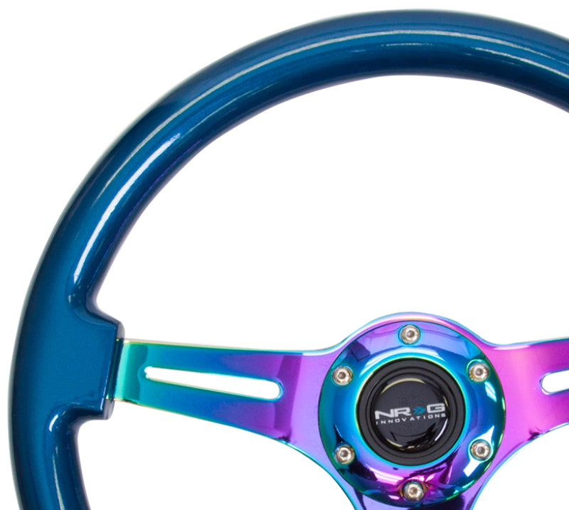 NRG Wood Grain Steering Wheel - 350mm (Blue Pearl Flake Grip / Neochrome Spokes)