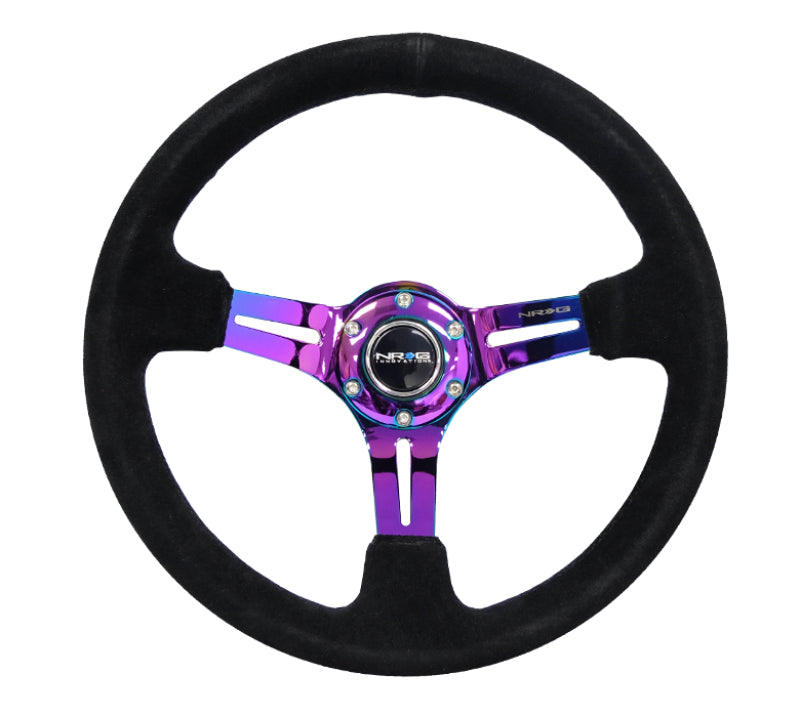 NRG Steering Wheel - 350mm / 3" Deep Dish (Black Suede / Black Stitch / Neochrome Spokes)