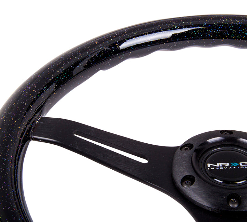 NRG Wood Grain Steering Wheel - 350mm (Black Sparkled Grip / Black Spokes)