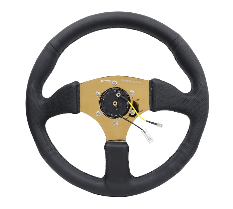 NRG Steering Wheel - 350mm / 2.5" Deep Dish (Leather Race  Grip / Gold Spokes)