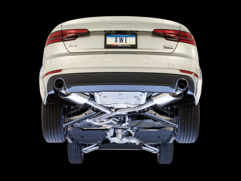 AWE Tuning Audi B9 A4 Touring Edition Exhaust Dual Outlet - Diamond Black Tips (Includes DP)