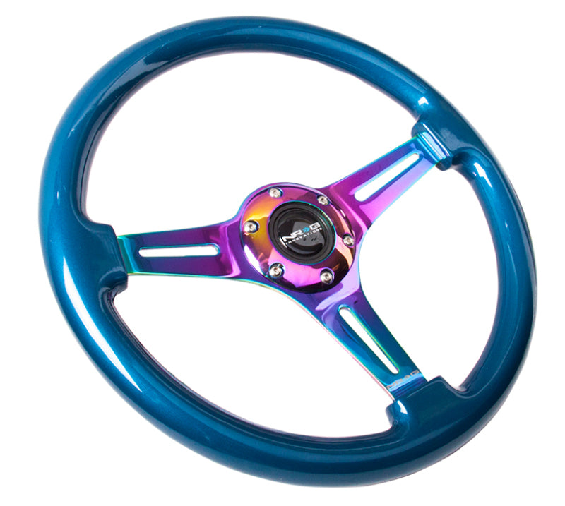 NRG Wood Grain Steering Wheel - 350mm (Blue Pearl Flake Grip / Neochrome Spokes)