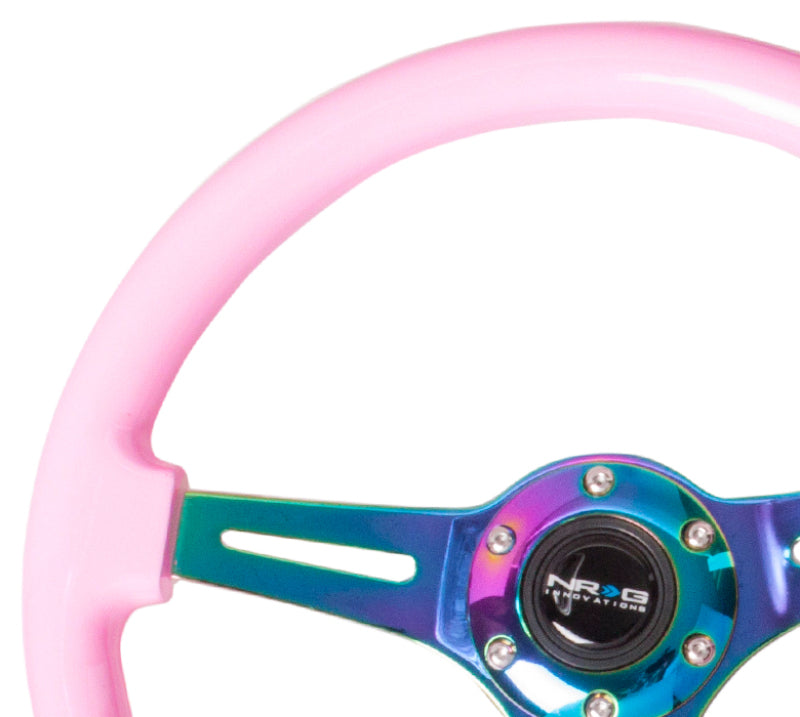 NRG Wood Grain Steering Wheel - 350mm (Pink Grip / Neochrome Spokes)