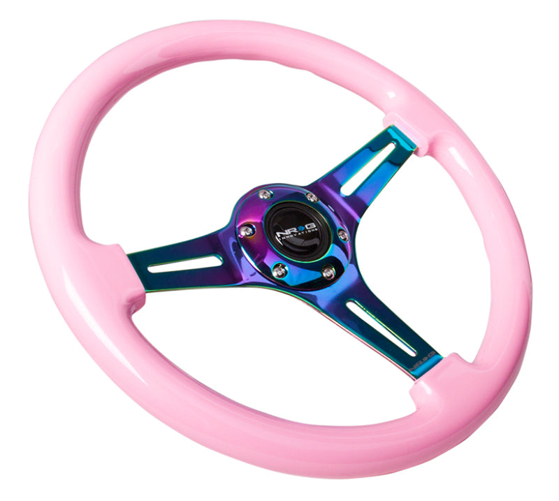 NRG Wood Grain Steering Wheel - 350mm (Pink Grip / Neochrome Spokes)