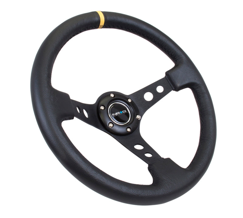 NRG Steering Wheel - 350mm / 3" Deep Dish (Black Leather / Black Spokes / Yellow Mark)