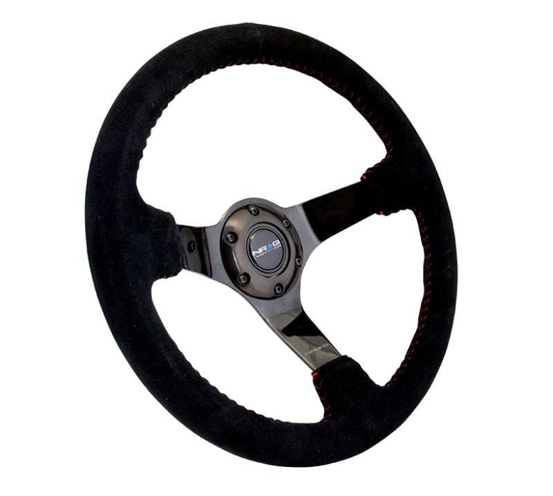 NRG Steering Wheel - 350mm / 3" Deep Dish (Black Suede / Red BBall Stitch / Black Spokes)