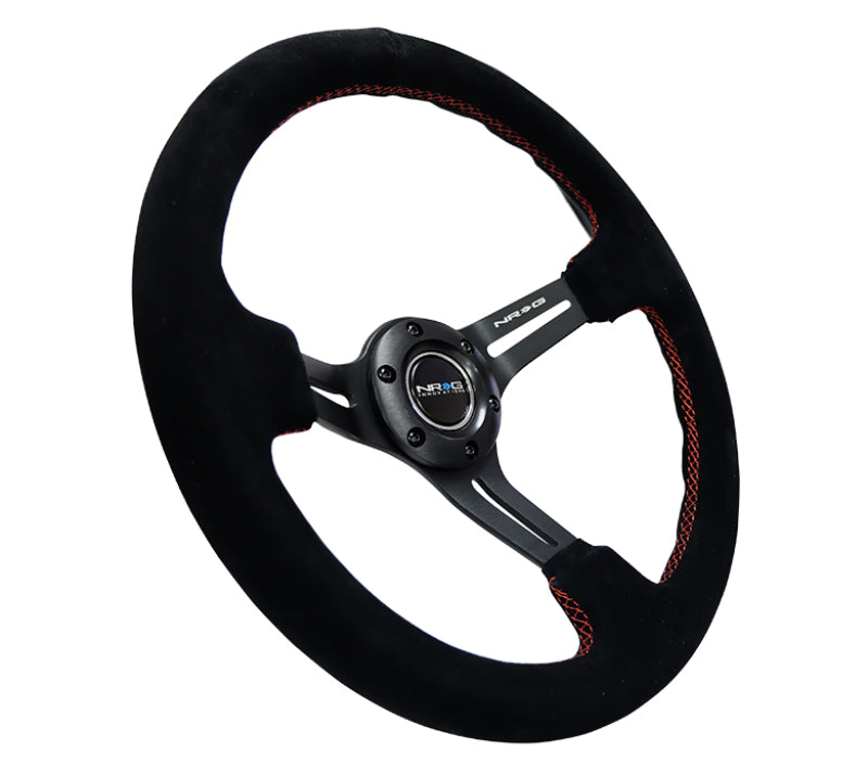 NRG Steering Wheel - 350mm / 3" Deep Dish (Black Suede / Red Stitching)